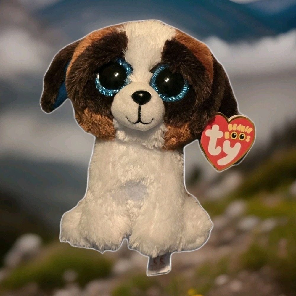 TY Beanie Boos : 6" BIG BLUE EYED DUKE Puppy Dog‎ Stuffed Plush (NWT)